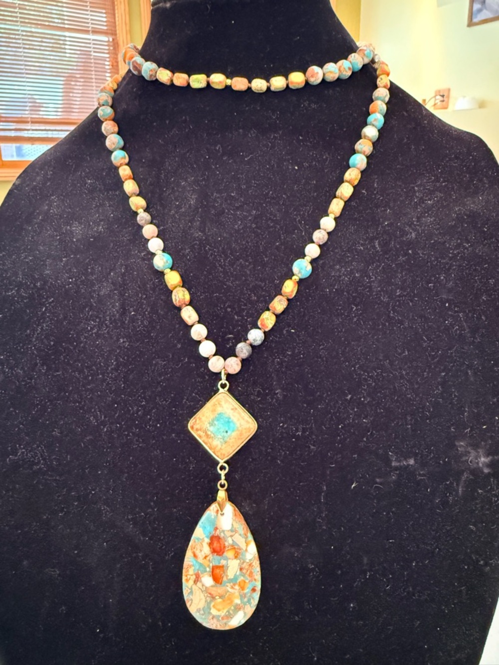 Handcrafted Turquoise Multicolor Beaded Pendant Necklace - Women Jewelry